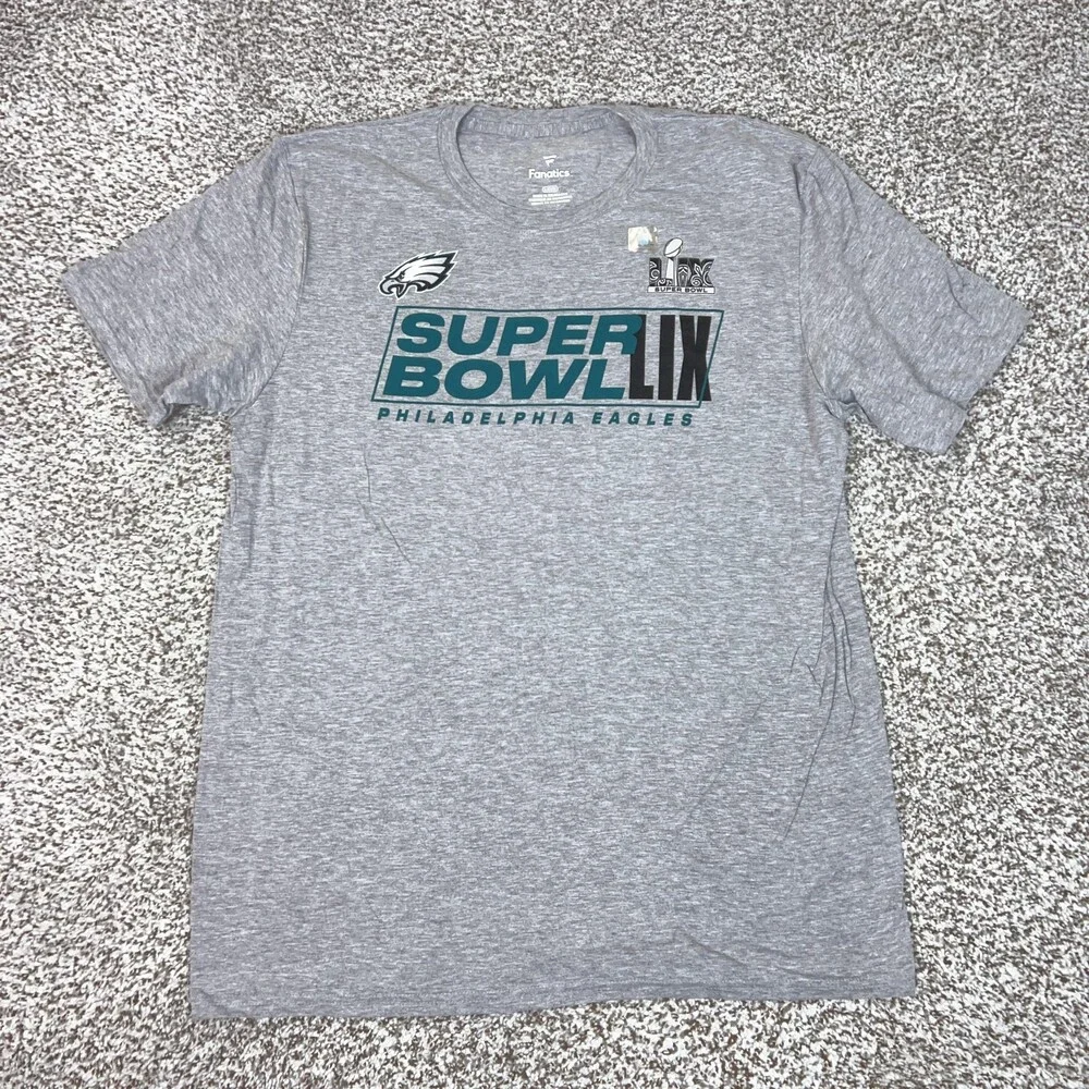 Philadelphia Eagles Shirt Mens Large Gray NFL Football Super‎ Bowl LIX Roster